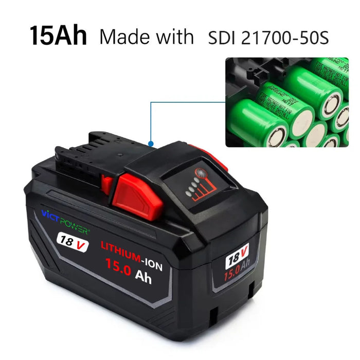 M-18 18v High Output Alternative Battery Pack 8ah 9ah 12Ah 15Ah for Milwaukee 48-11-1880 48-11-1850 48-11-1865 48-11-1852