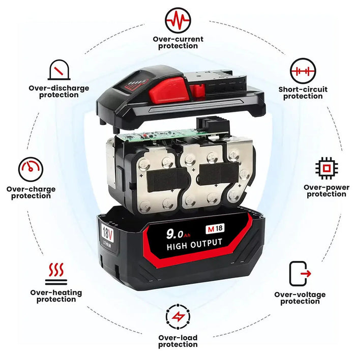 M-18 18v High Output Alternative Battery Pack 8ah 9ah 12Ah 15Ah for Milwaukee 48-11-1880 48-11-1850 48-11-1865 48-11-1852