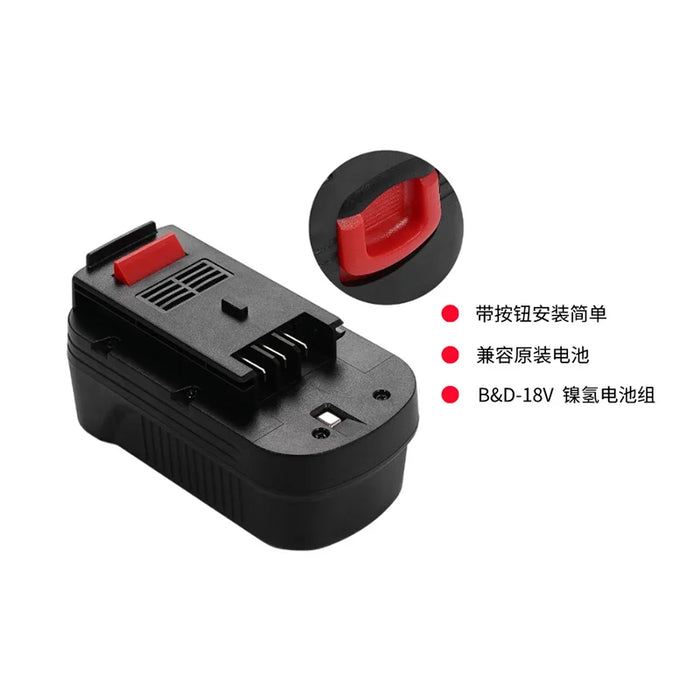 Replaces Black & Decker 18V NiMH battery for B&D 244760-00 HPB18 tool battery pack